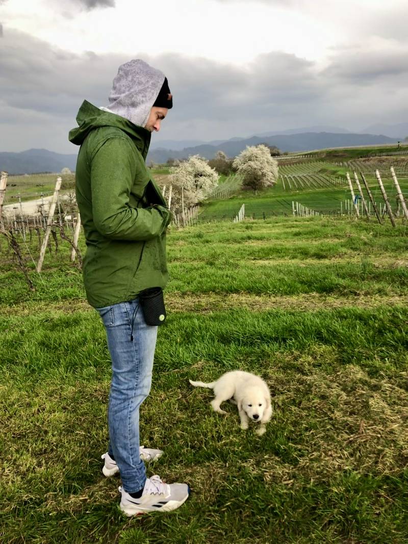 Sam at 2 months old, discovering the world for the first time with Lina